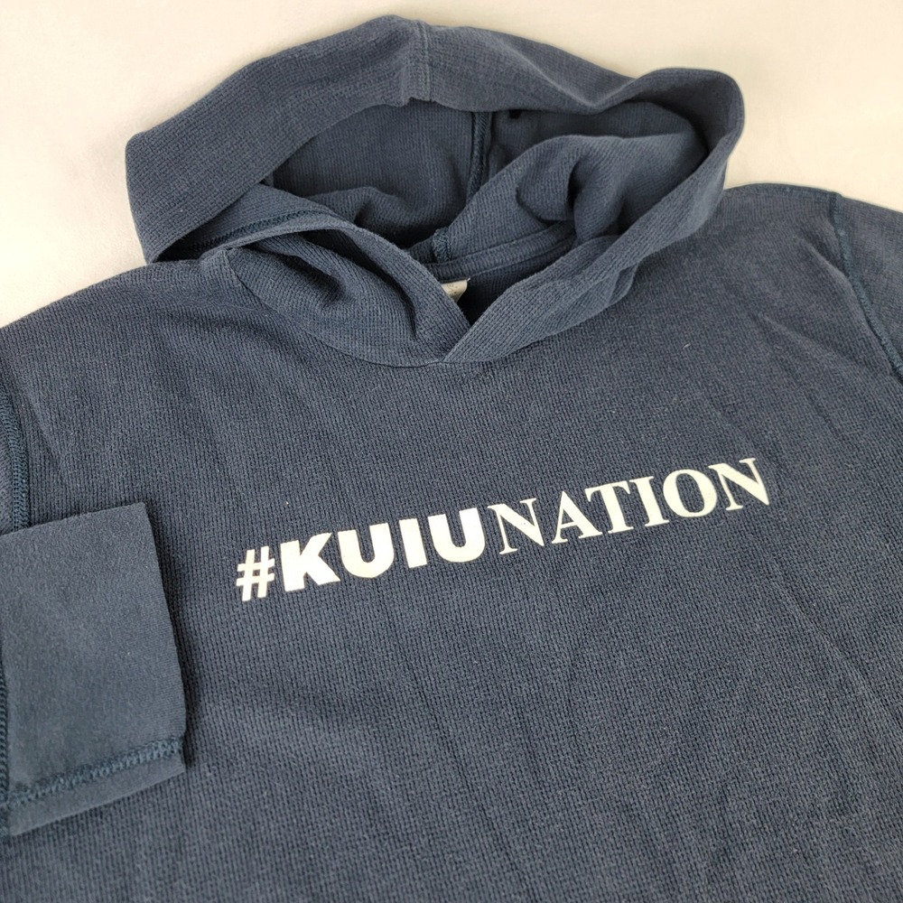 Kuiu Nation Mens XL Navy Blue Waffle Knit Thermal Pullover Hoodie Outdoor Logo